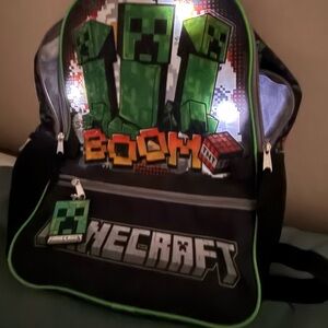 Minecraft Creeper Light-Up Backpack Full Size 16-17” School Bag Gamer EUC